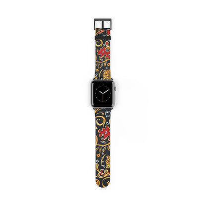 Floral Paisley Watch Band — Black, Red & Gold Patterned Apple Watch Strap - DIGITAL X