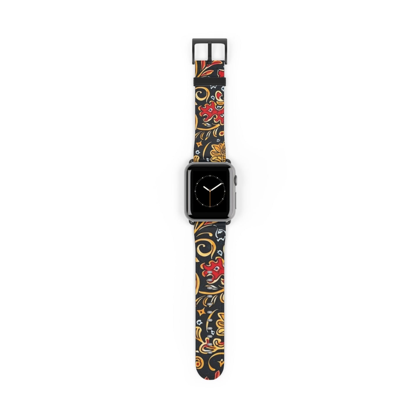 Floral Paisley Watch Band — Black, Red & Gold Patterned Apple Watch Strap - DIGITAL X