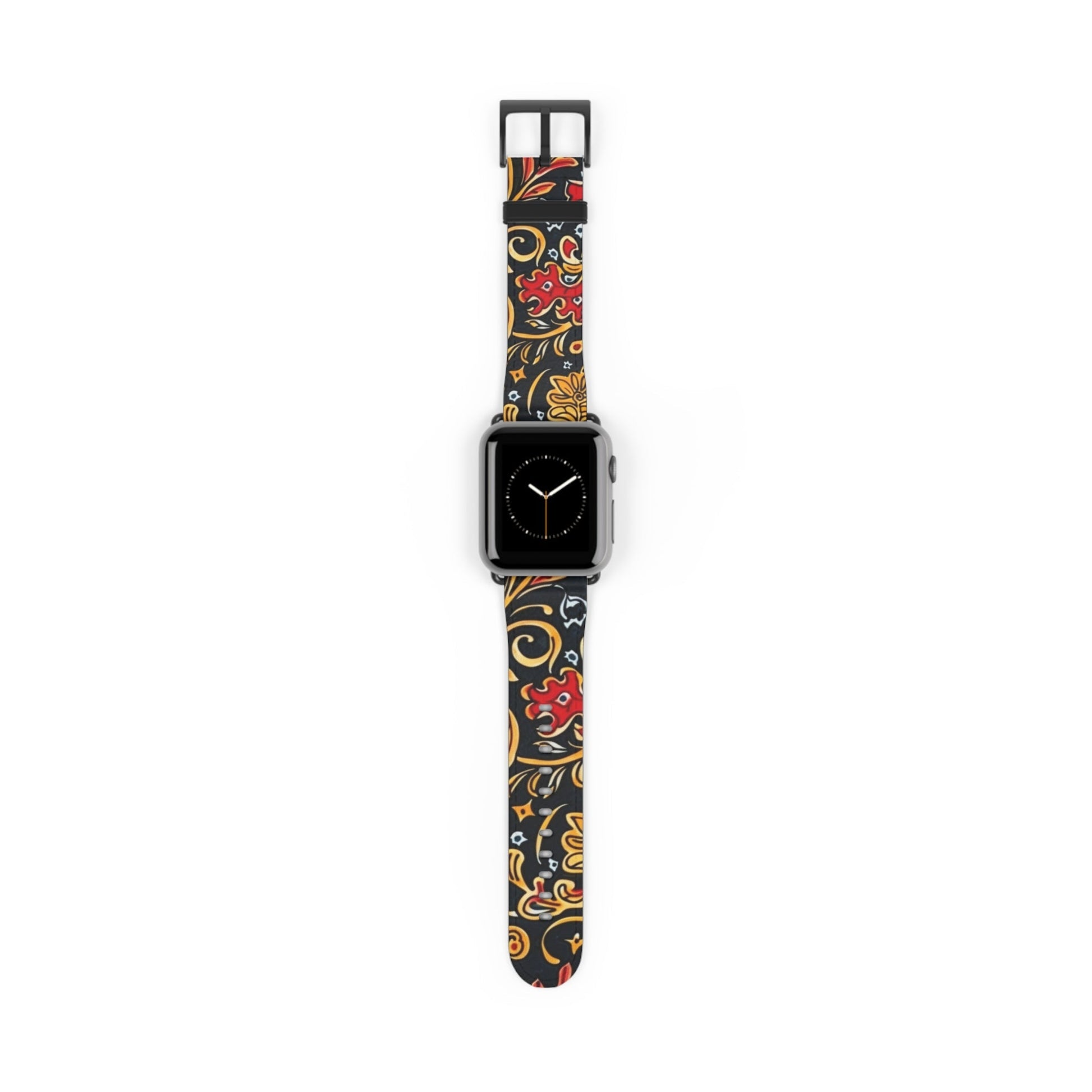 Floral Paisley Watch Band — Black, Red & Gold Patterned Apple Watch Strap - DIGITAL X