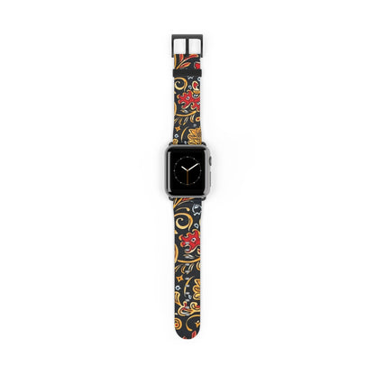 Floral Paisley Watch Band — Black, Red & Gold Patterned Apple Watch Strap - DIGITAL X