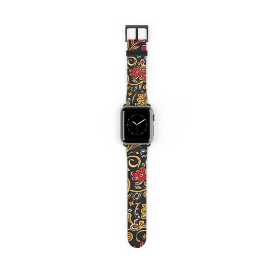 Floral Paisley Watch Band — Black, Red & Gold Patterned Apple Watch Strap - DIGITAL X