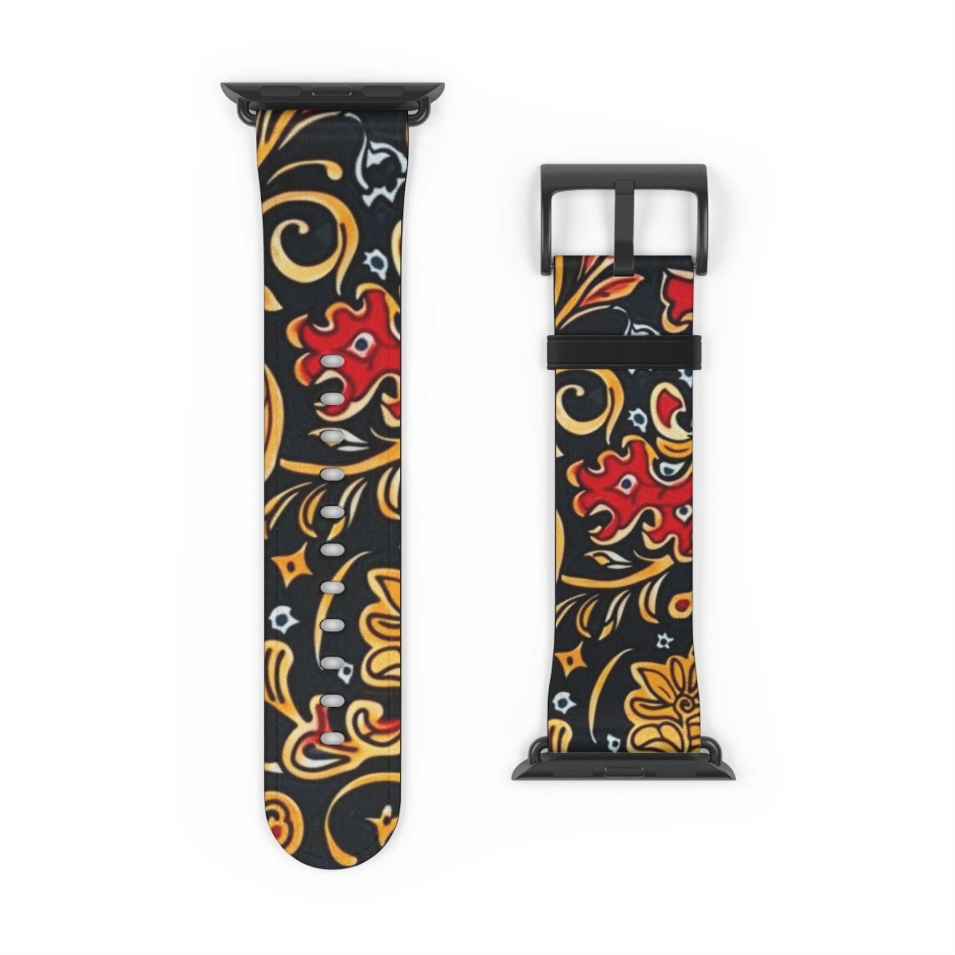 Floral Paisley Watch Band — Black, Red & Gold Patterned Apple Watch Strap - DIGITAL X