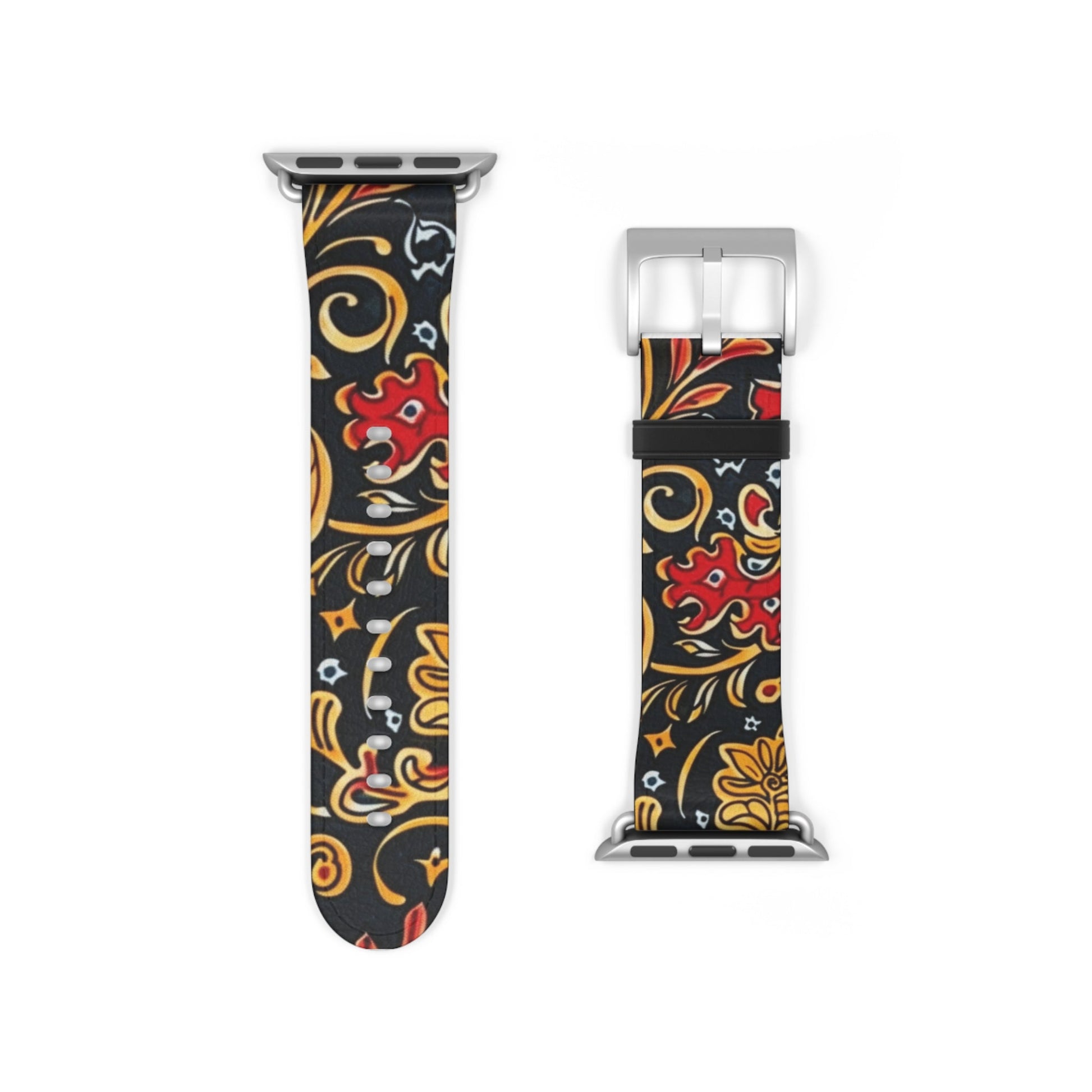 Floral Paisley Watch Band — Black, Red & Gold Patterned Apple Watch Strap - DIGITAL X