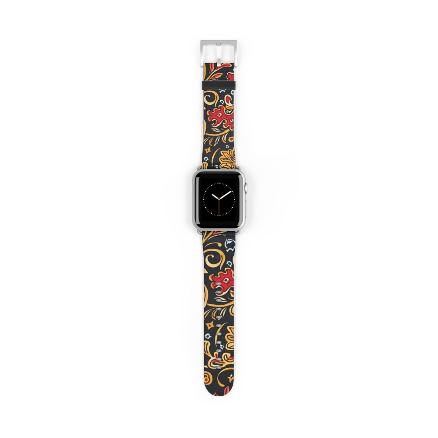Floral Paisley Watch Band — Black, Red & Gold Patterned Apple Watch Strap - DIGITAL X
