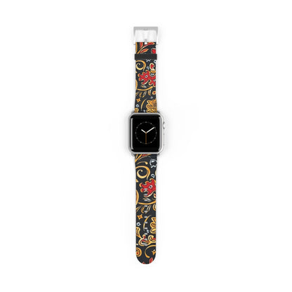 Floral Paisley Watch Band — Black, Red & Gold Patterned Apple Watch Strap - DIGITAL X