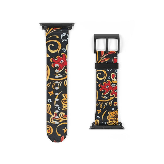 Floral Paisley Watch Band — Black, Red & Gold Patterned Apple Watch Strap - DIGITAL X