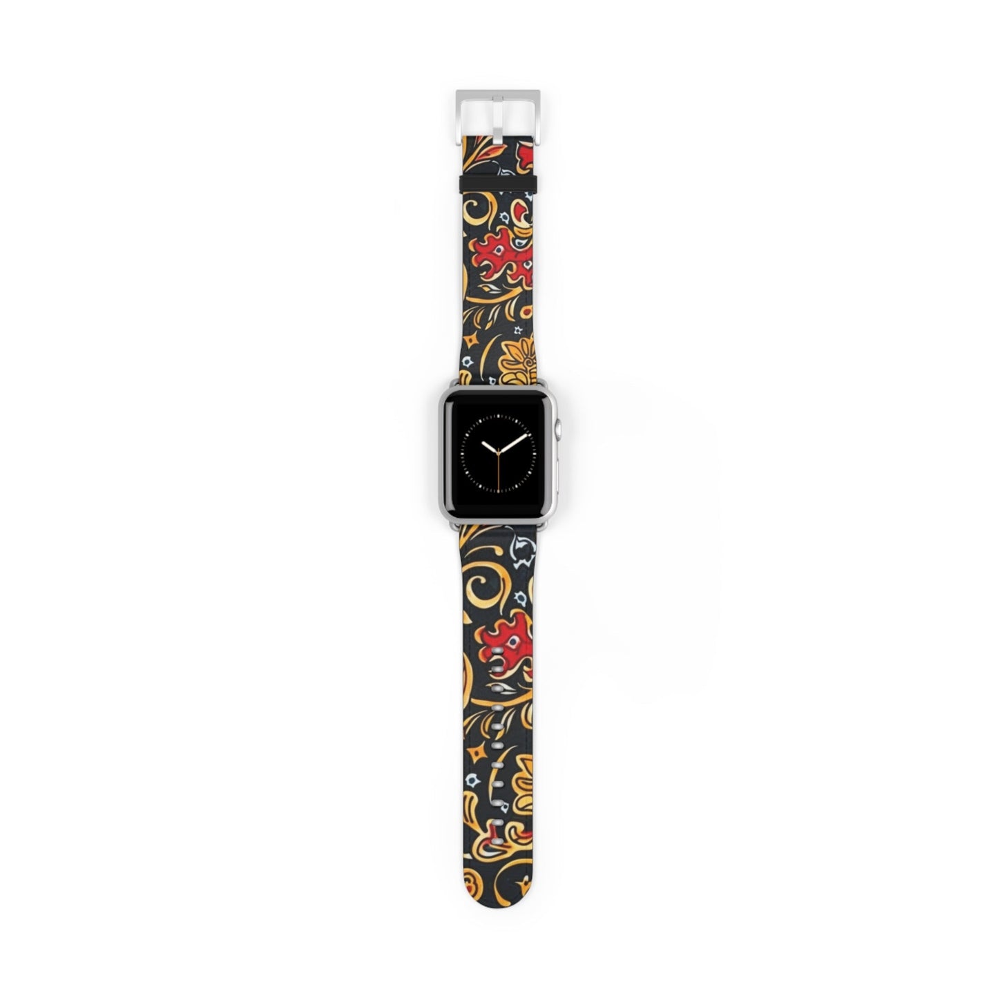 Floral Paisley Watch Band — Black, Red & Gold Patterned Apple Watch Strap - DIGITAL X