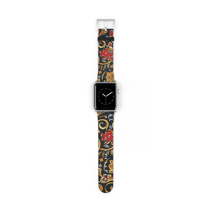 Floral Paisley Watch Band — Black, Red & Gold Patterned Apple Watch Strap - DIGITAL X