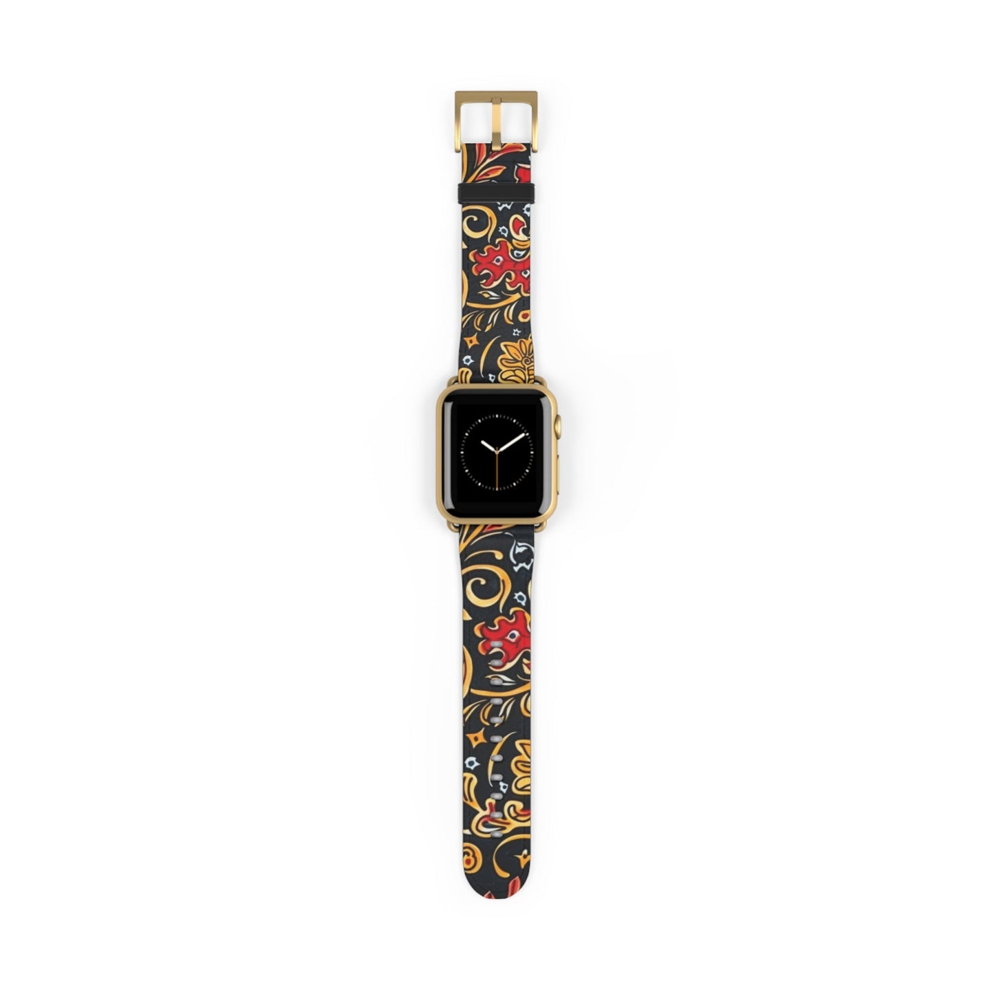 Floral Paisley Watch Band — Black, Red & Gold Patterned Apple Watch Strap - DIGITAL X