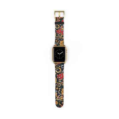 Floral Paisley Watch Band — Black, Red & Gold Patterned Apple Watch Strap - DIGITAL X