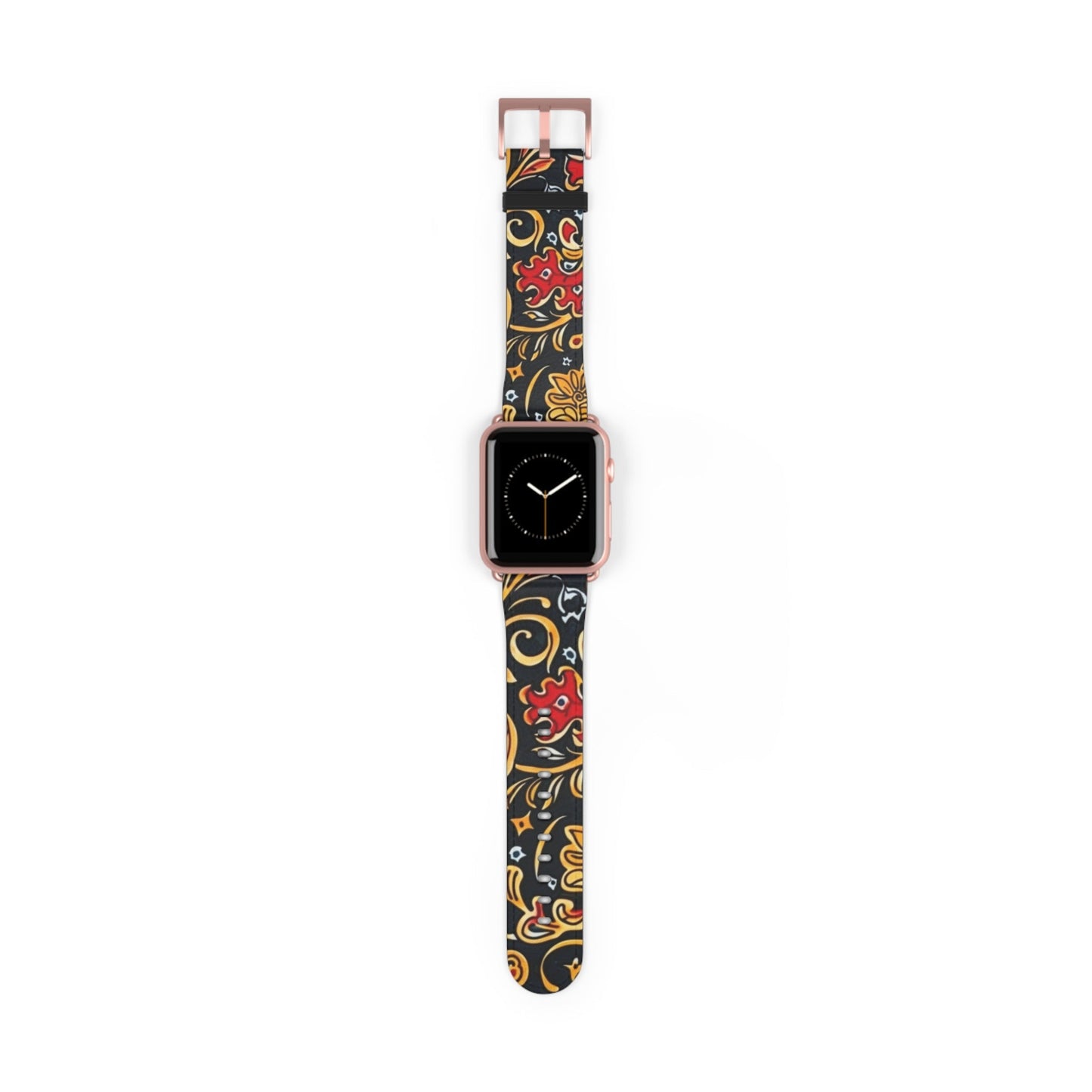 Floral Paisley Watch Band — Black, Red & Gold Patterned Apple Watch Strap - DIGITAL X