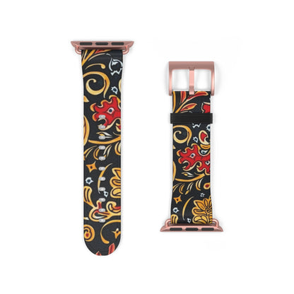 Floral Paisley Watch Band — Black, Red & Gold Patterned Apple Watch Strap - DIGITAL X