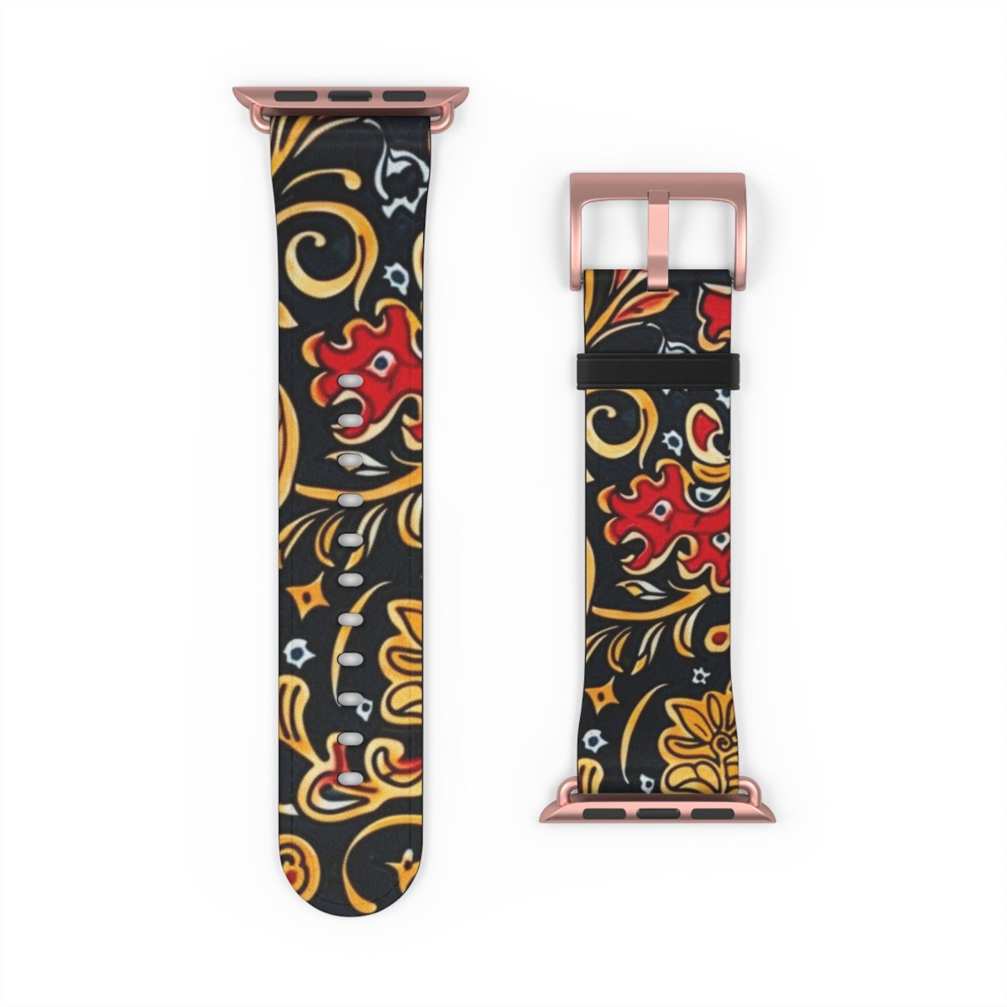 Floral Paisley Watch Band — Black, Red & Gold Patterned Apple Watch Strap - DIGITAL X