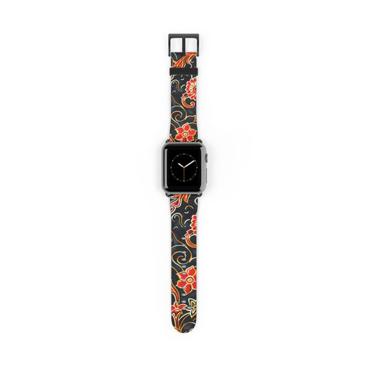 Floral Paisley Watch Band – Red & Gold Vintage Pattern Silicone Strap - DIGITAL X