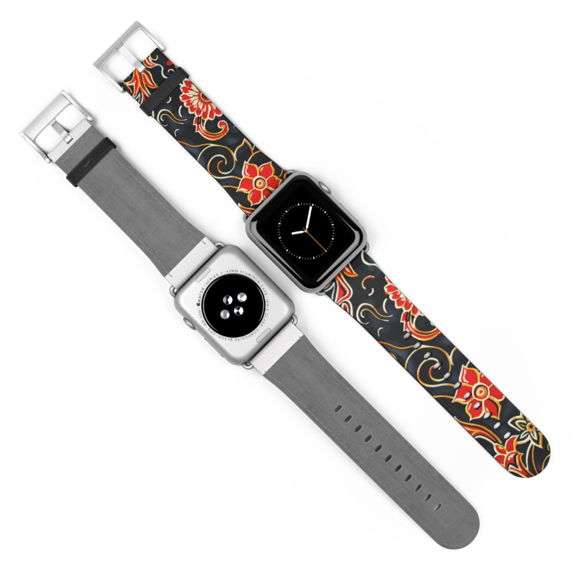 Floral Paisley Watch Band – Red & Gold Vintage Pattern Silicone Strap - DIGITAL X