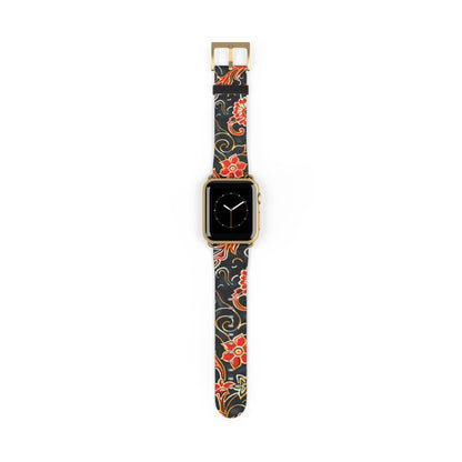 Floral Paisley Watch Band – Red & Gold Vintage Pattern Silicone Strap - DIGITAL X