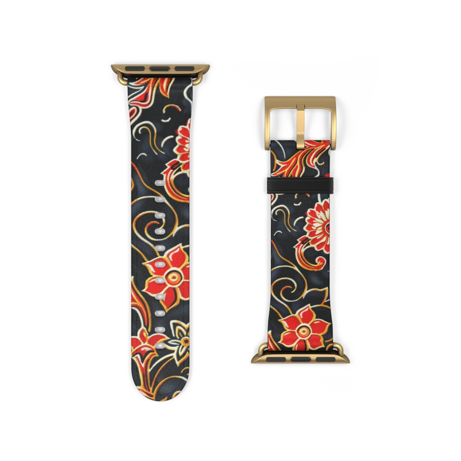 Floral Paisley Watch Band – Red & Gold Vintage Pattern Silicone Strap - DIGITAL X