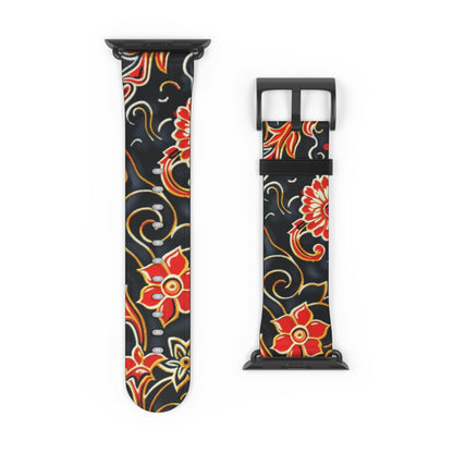 Floral Paisley Watch Band – Red & Gold Vintage Pattern Silicone Strap - DIGITAL X