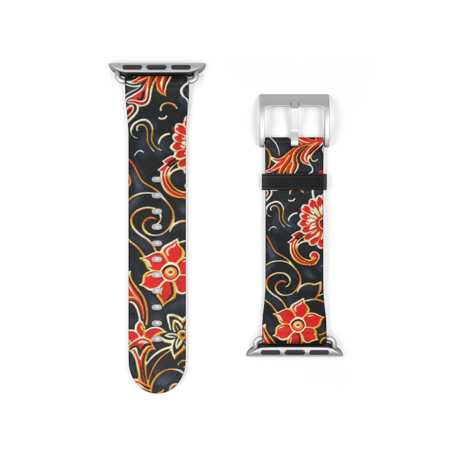 Floral Paisley Watch Band – Red & Gold Vintage Pattern Silicone Strap - DIGITAL X