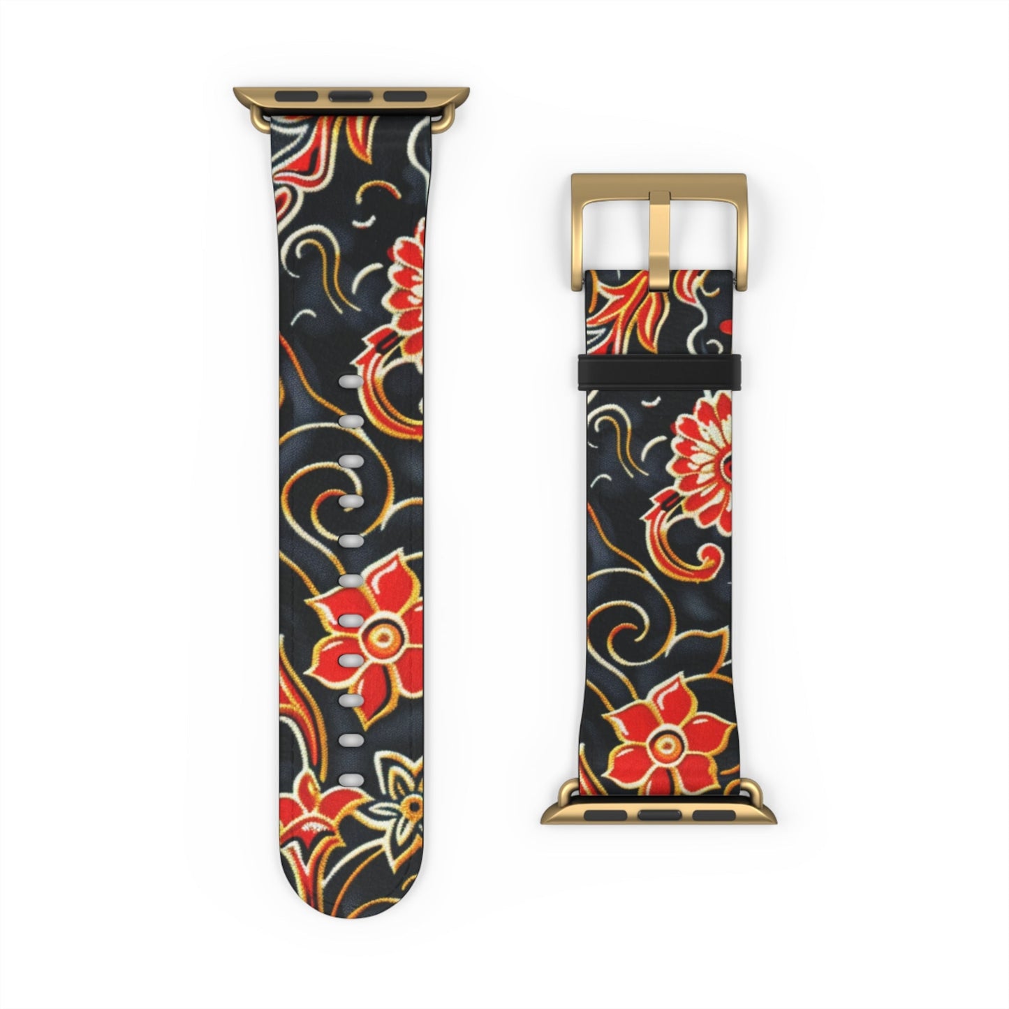 Floral Paisley Watch Band – Red & Gold Vintage Pattern Silicone Strap - DIGITAL X
