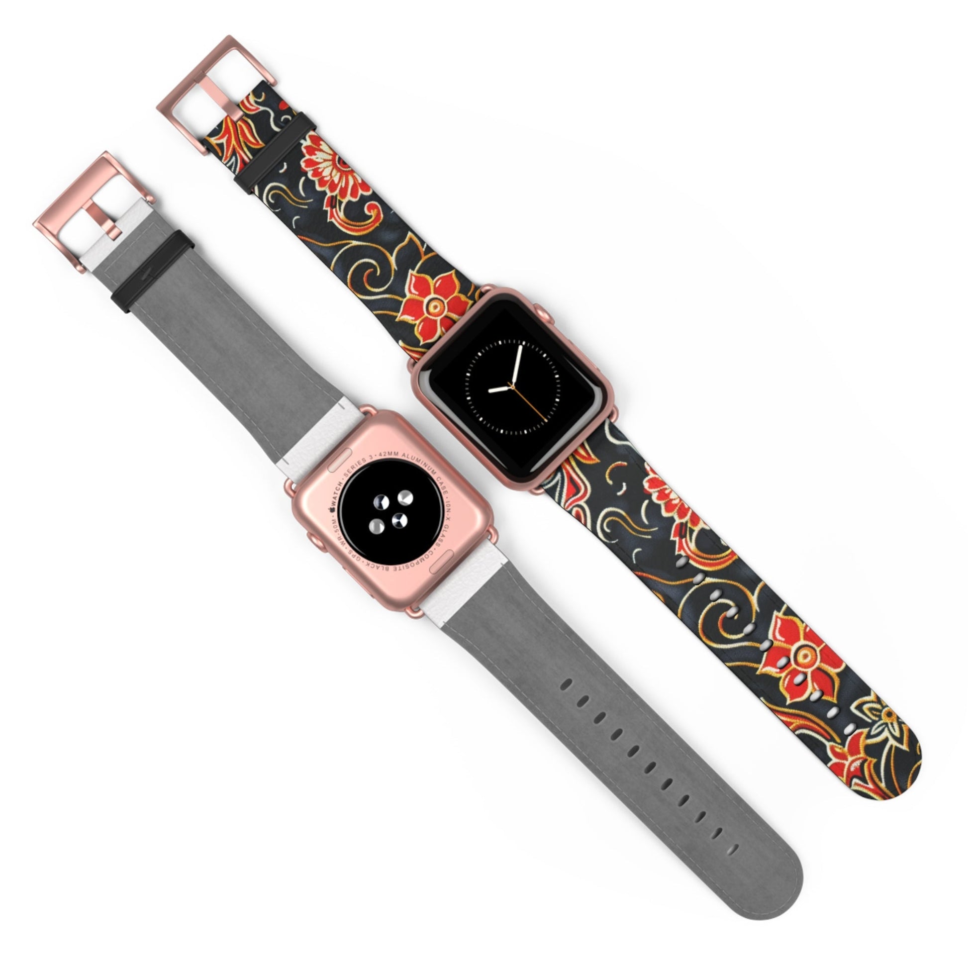 Floral Paisley Watch Band – Red & Gold Vintage Pattern Silicone Strap - DIGITAL X