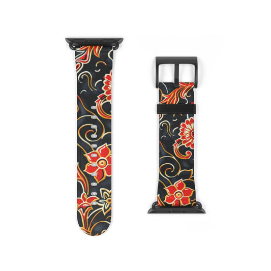 Floral Paisley Watch Band – Red & Gold Vintage Pattern Silicone Strap - DIGITAL X
