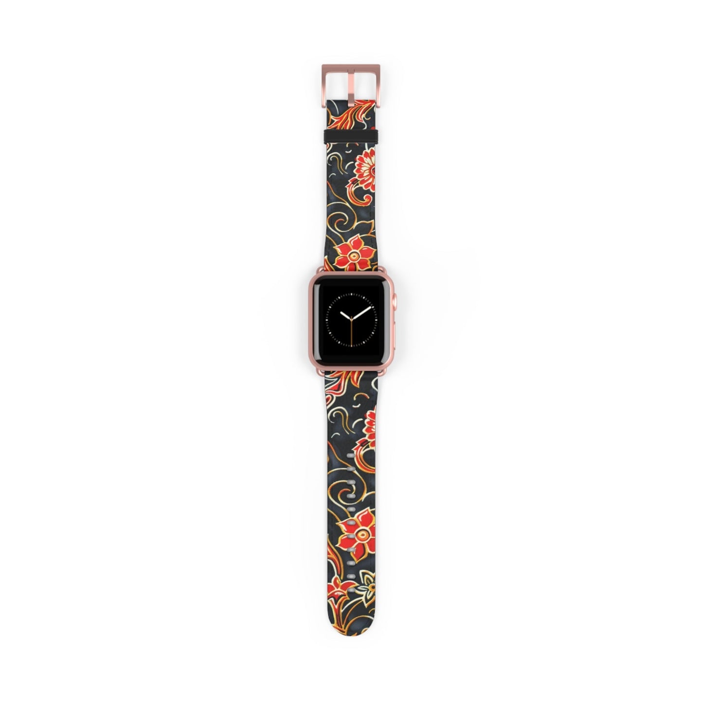 Floral Paisley Watch Band – Red & Gold Vintage Pattern Silicone Strap - DIGITAL X