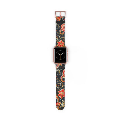 Floral Paisley Watch Band – Red & Gold Vintage Pattern Silicone Strap - DIGITAL X
