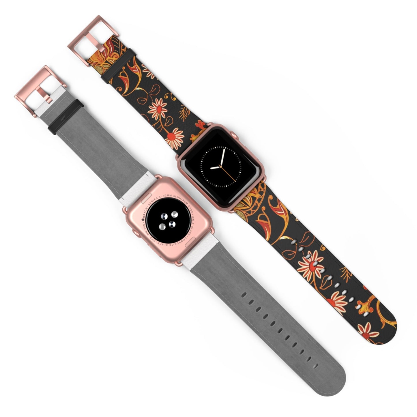 Floral Paisley Watch Band — Vintage Orange & Black Apple Watch Strap - DIGITAL X