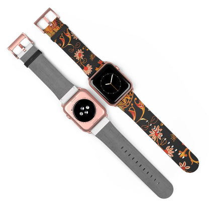 Floral Paisley Watch Band — Vintage Orange & Black Apple Watch Strap - DIGITAL X
