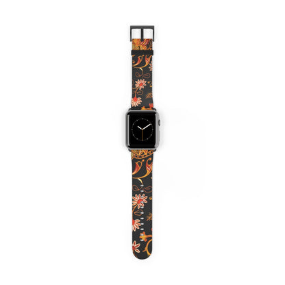 Floral Paisley Watch Band — Vintage Orange & Black Apple Watch Strap - DIGITAL X