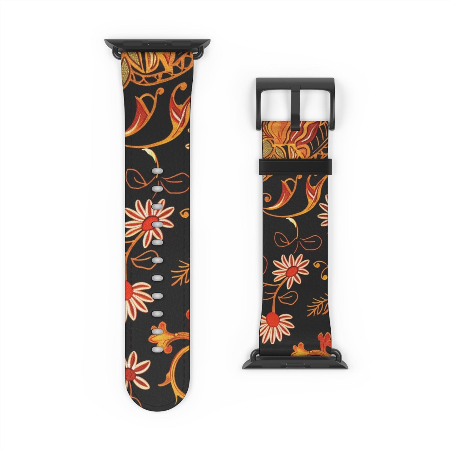 Floral Paisley Watch Band — Vintage Orange & Black Apple Watch Strap - DIGITAL X