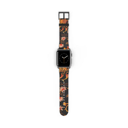 Floral Paisley Watch Band — Vintage Orange & Black Apple Watch Strap - DIGITAL X