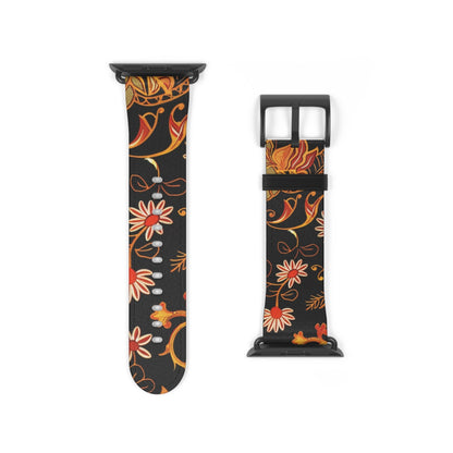 Floral Paisley Watch Band — Vintage Orange & Black Apple Watch Strap - DIGITAL X