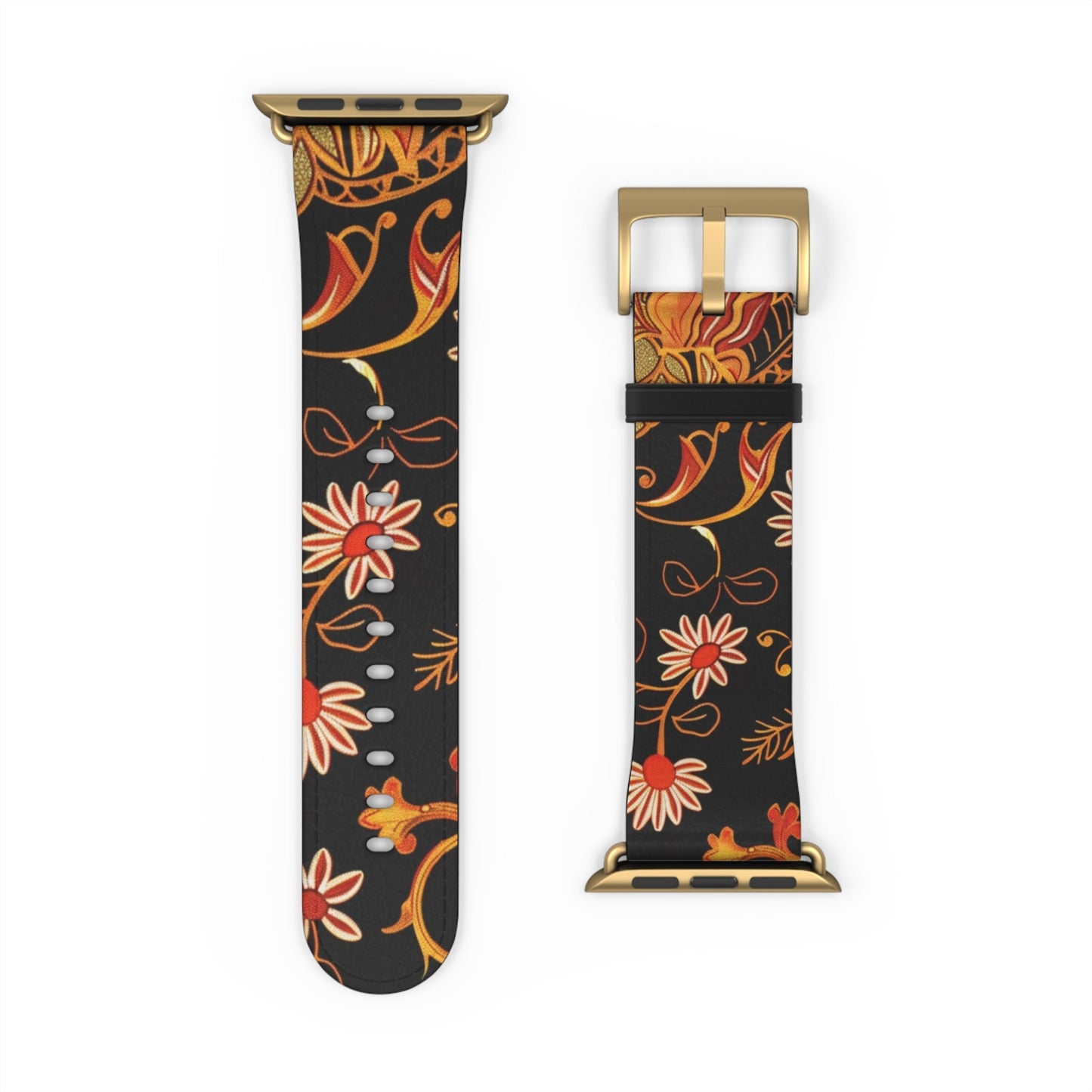 Floral Paisley Watch Band — Vintage Orange & Black Apple Watch Strap - DIGITAL X