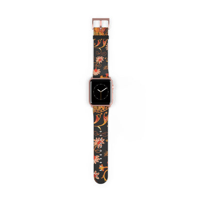 Floral Paisley Watch Band — Vintage Orange & Black Apple Watch Strap - DIGITAL X
