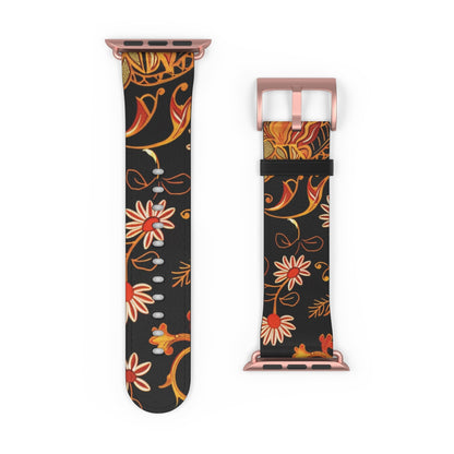 Floral Paisley Watch Band — Vintage Orange & Black Apple Watch Strap - DIGITAL X