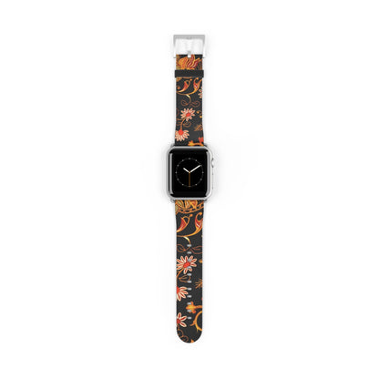 Floral Paisley Watch Band — Vintage Orange & Black Apple Watch Strap - DIGITAL X