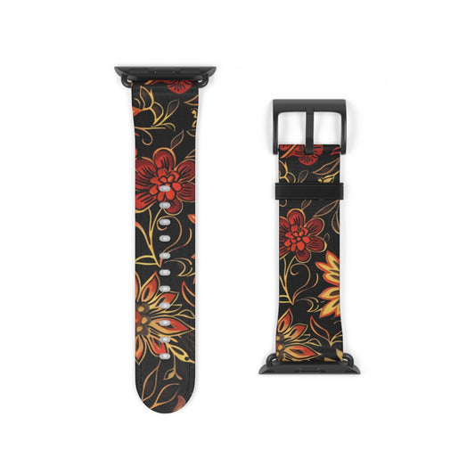 Floral Paisley Watch Band — Vintage Red & Gold Floral Apple Watch Strap - DIGITAL X