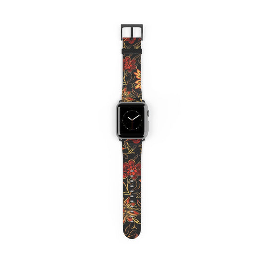 Floral Paisley Watch Band — Vintage Red & Gold Floral Apple Watch Strap - DIGITAL X