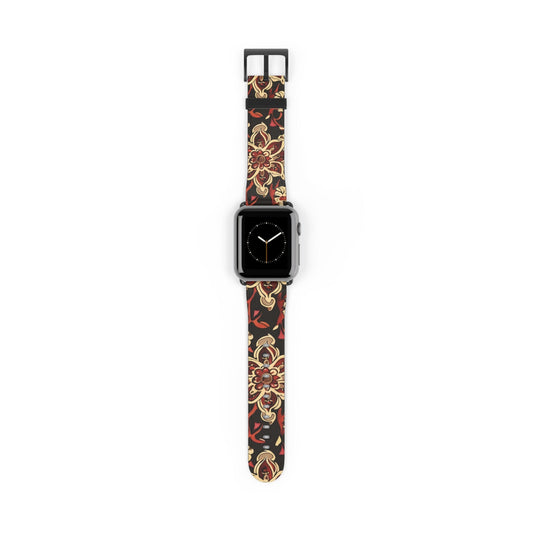 Floral Paisley Watch Band — Vintage Red & Gold Pattern Apple Watch Strap - DIGITAL X