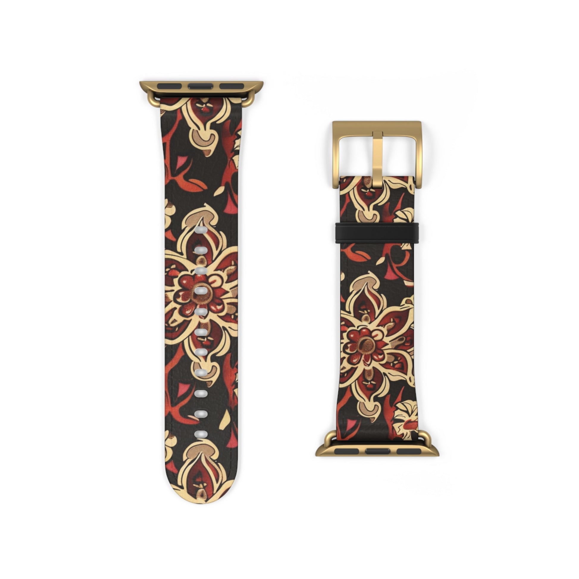Floral Paisley Watch Band — Vintage Red & Gold Pattern Apple Watch Strap - DIGITAL X