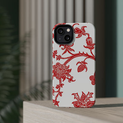 Floral Red Toile Magnetic Impact Phone Case - DIGITAL X