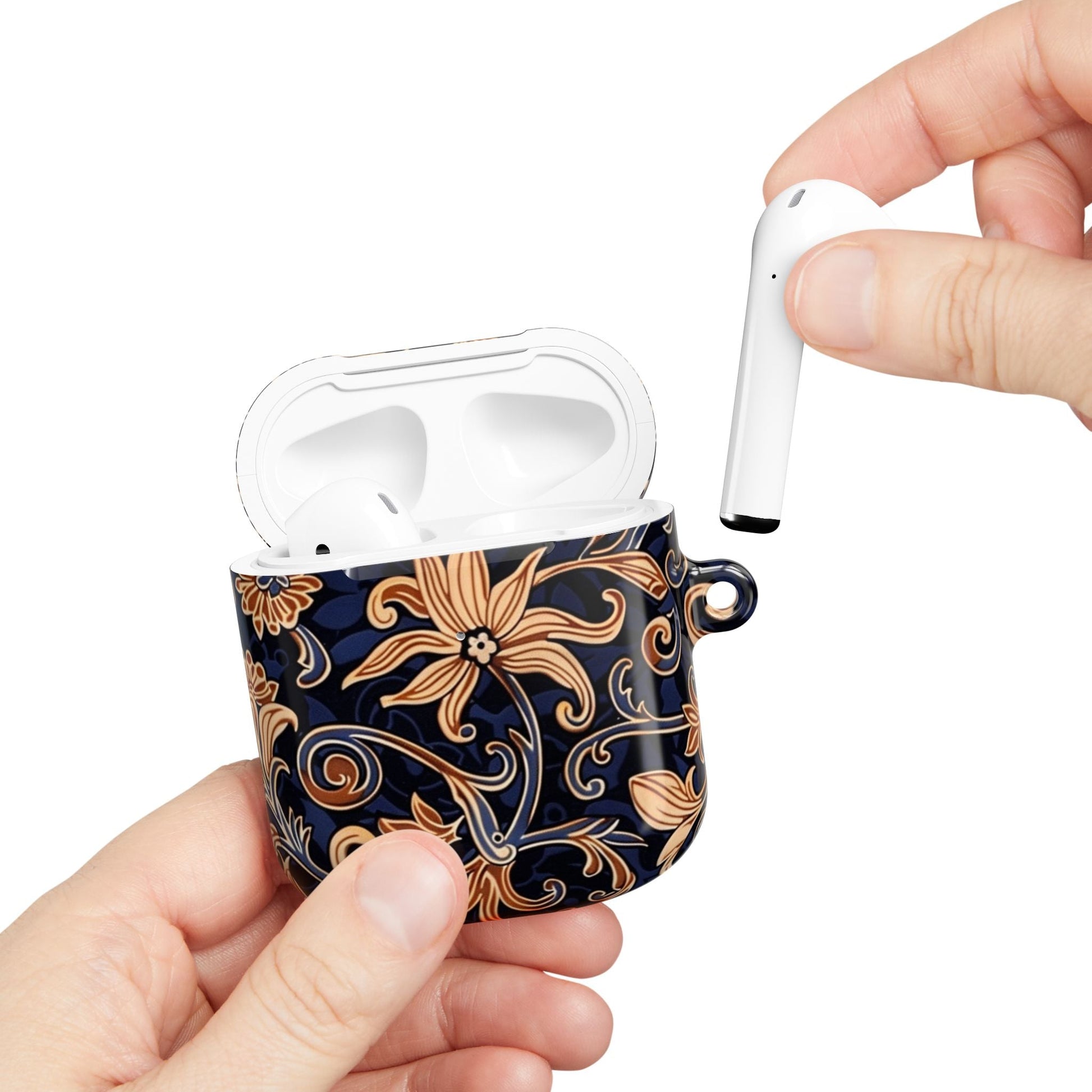 Floral Swirl AirPod Case – Navy & Gold Vintage Pattern - DIGITAL X