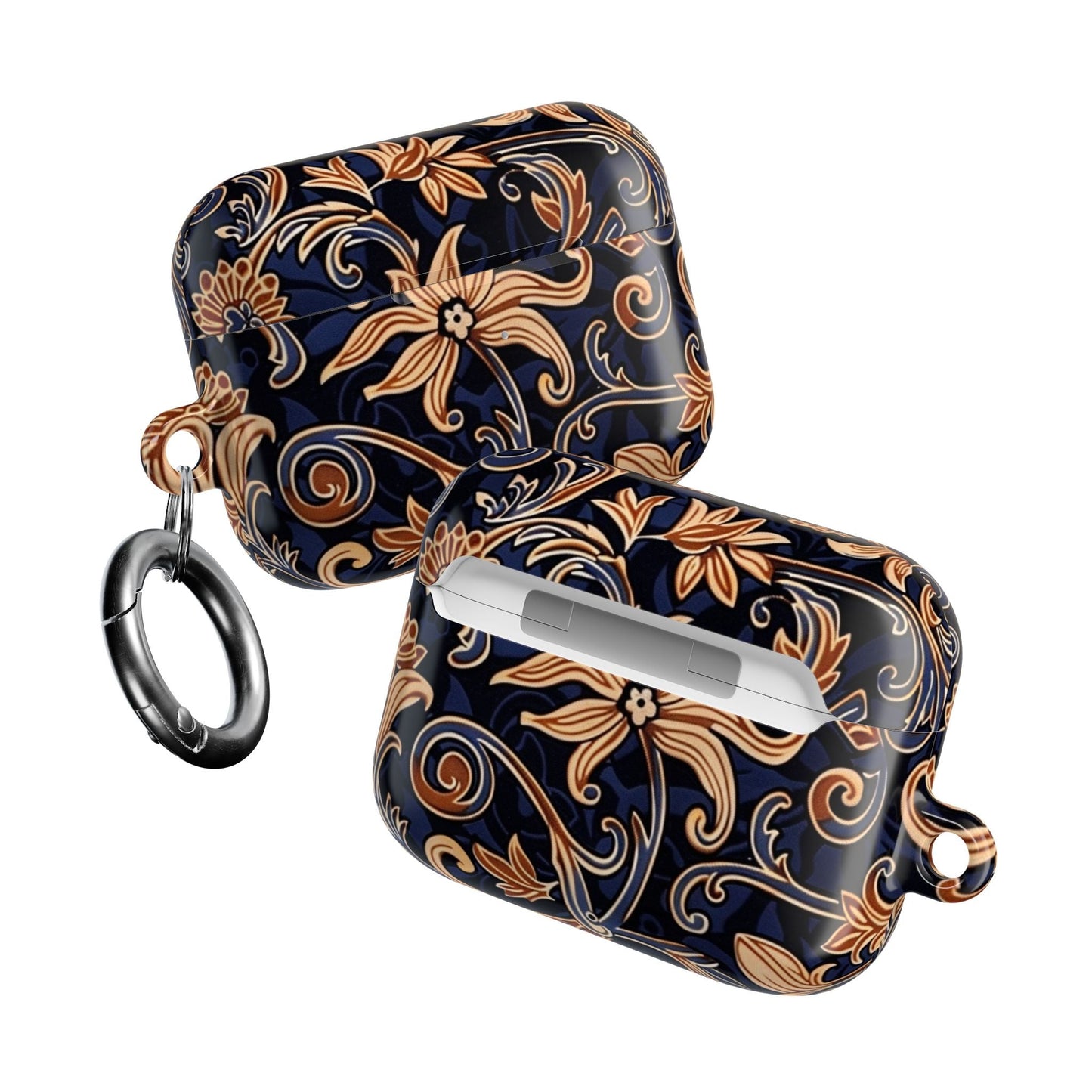 Floral Swirl AirPod Case – Navy & Gold Vintage Pattern - DIGITAL X