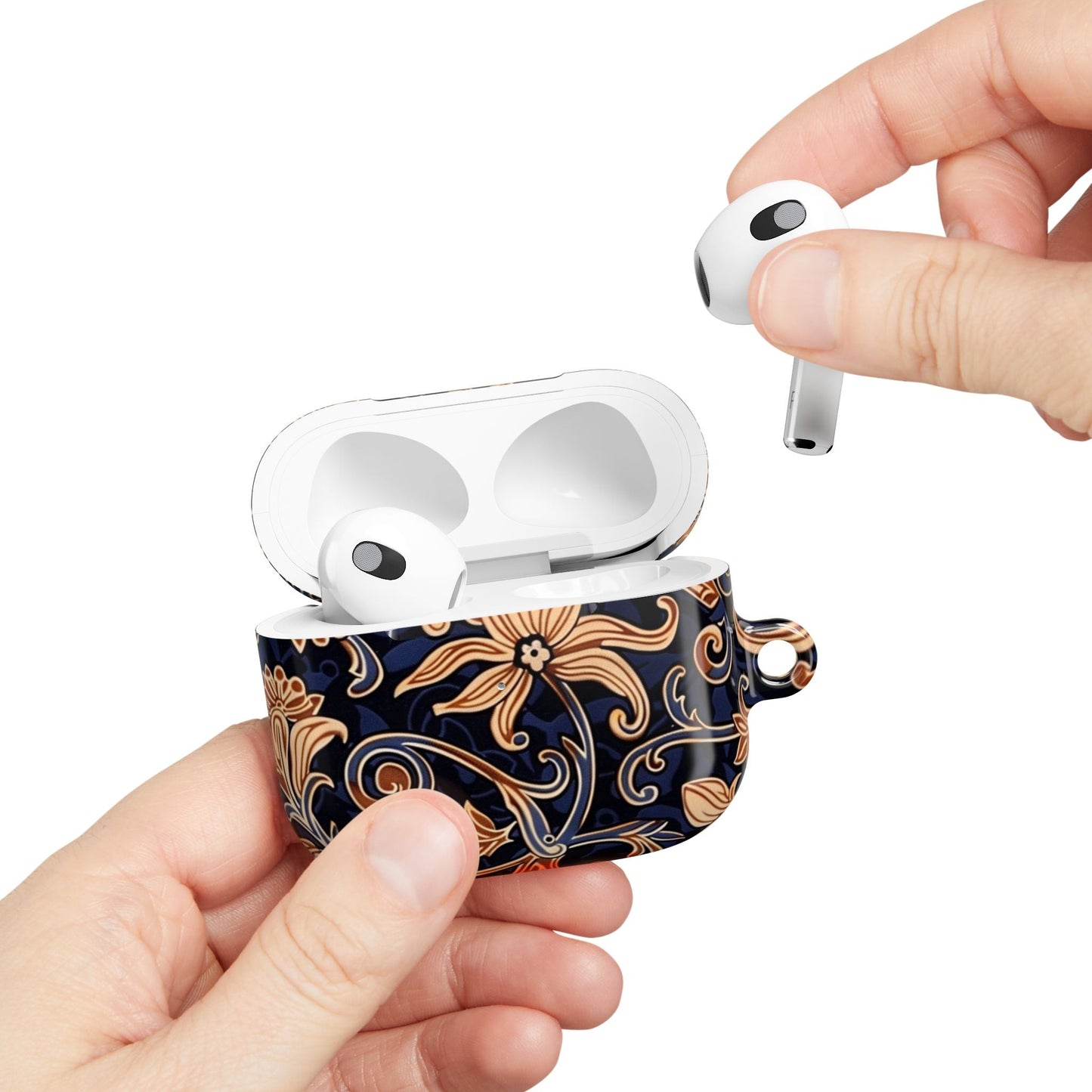 Floral Swirl AirPod Case – Navy & Gold Vintage Pattern - DIGITAL X