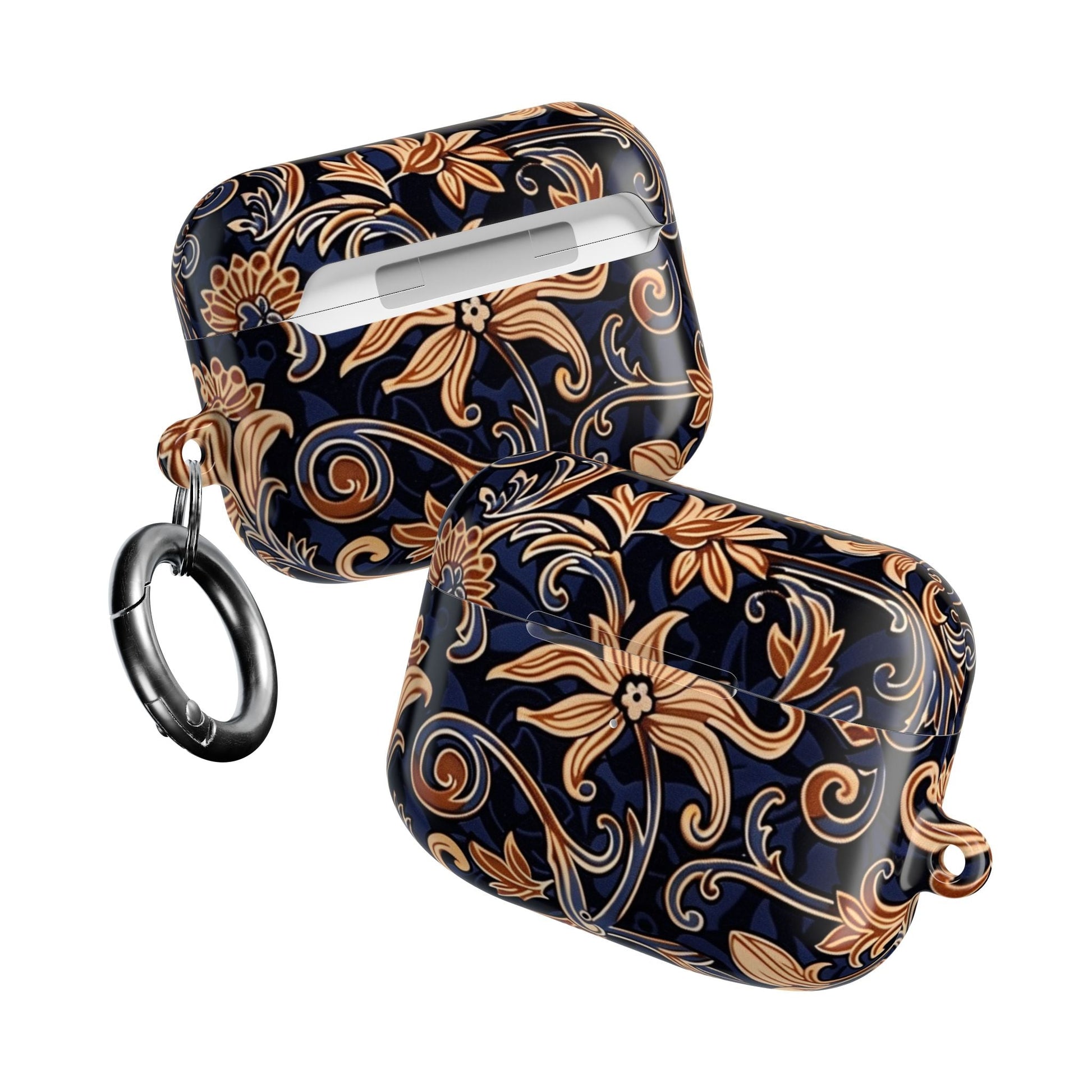 Floral Swirl AirPod Case – Navy & Gold Vintage Pattern - DIGITAL X