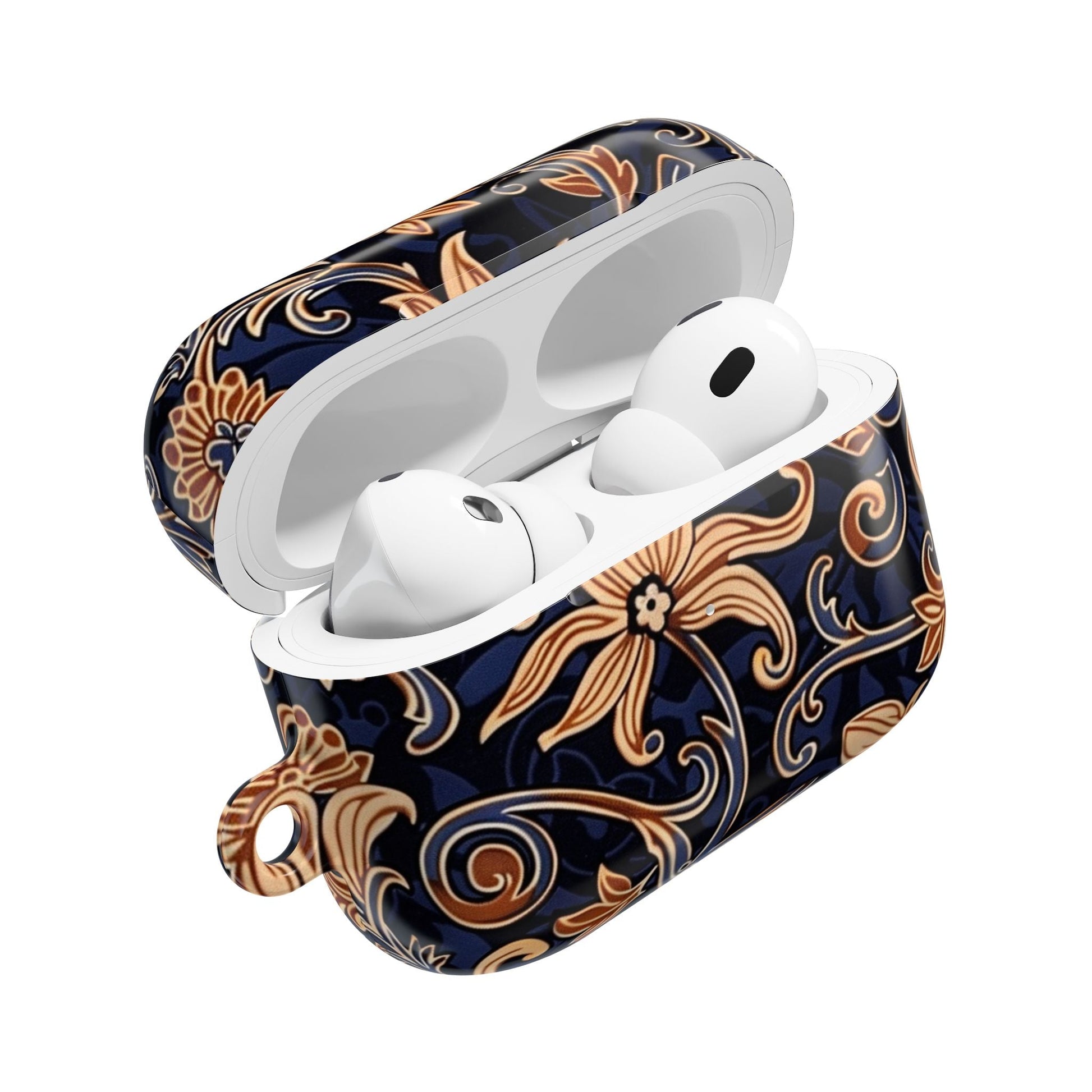 Floral Swirl AirPod Case – Navy & Gold Vintage Pattern - DIGITAL X