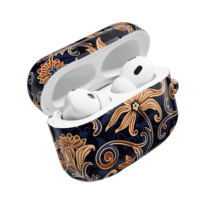 Floral Swirl AirPod Case – Navy & Gold Vintage Pattern - DIGITAL X