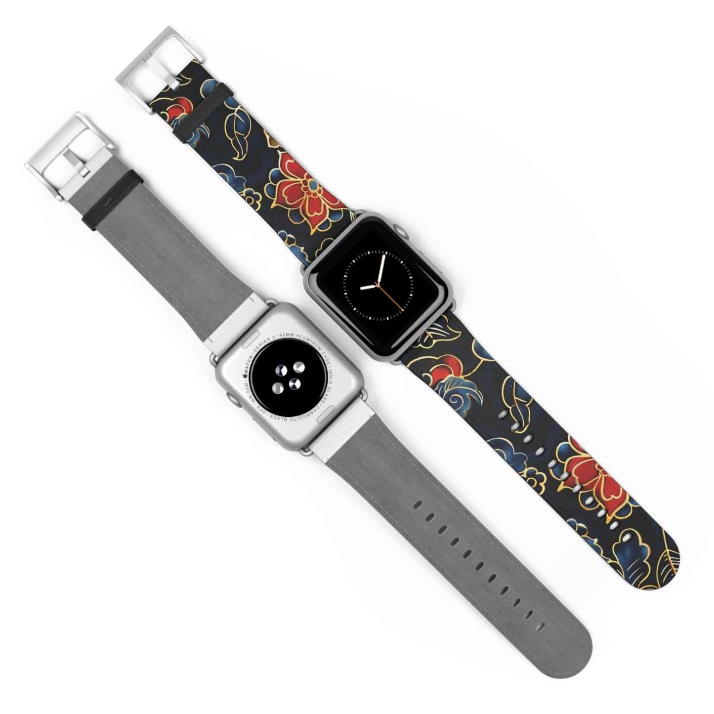 Floral Tattoo Pattern Watch Band — Vintage Black & Red Apple Watch Strap - DIGITAL X